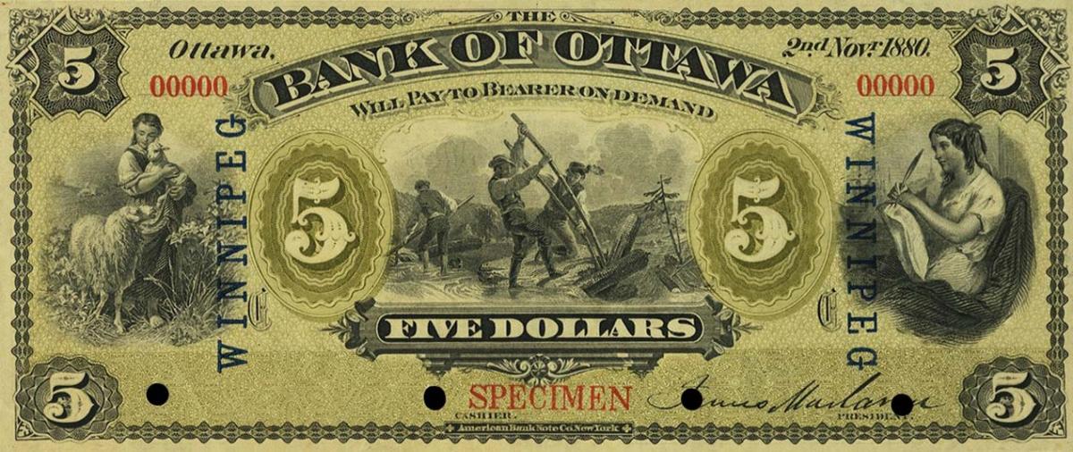 Front of Canada pS641s: 5 Dollars from 1880