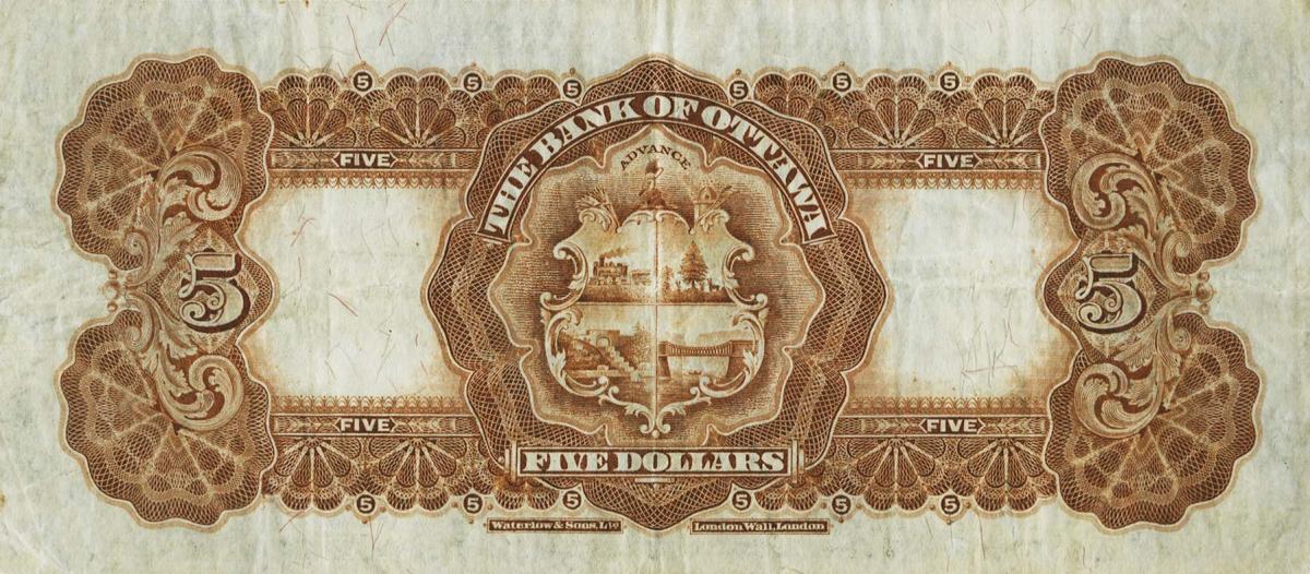 Back of Canada pS662a: 5 Dollars from 1913
