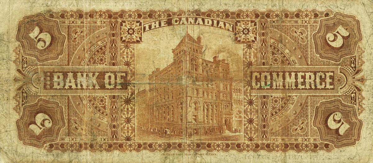 Back of Canada pS960d: 5 Dollars from 1888