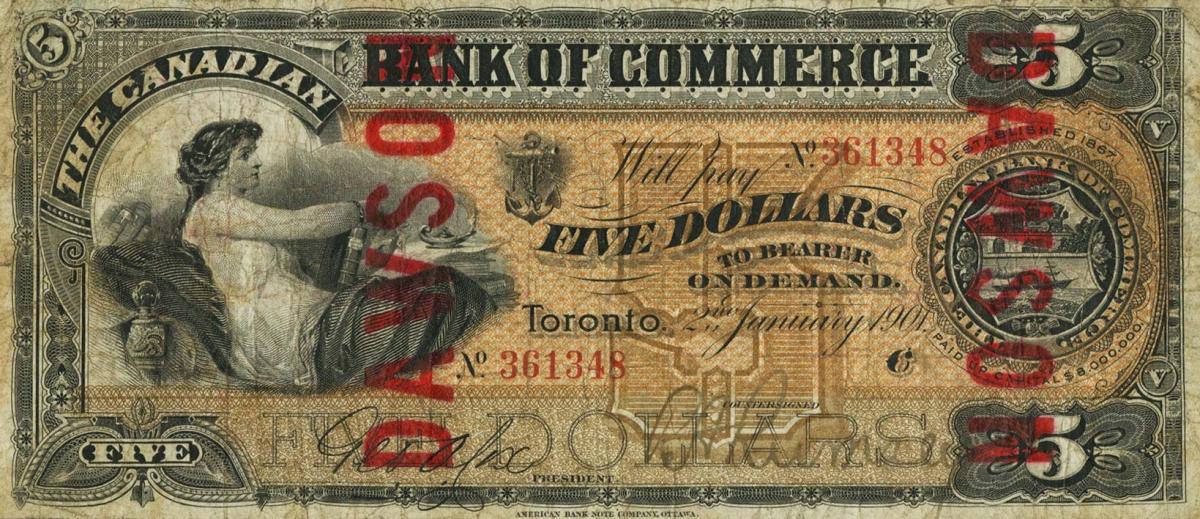 Front of Canada pS960f: 5 Dollars from 1888