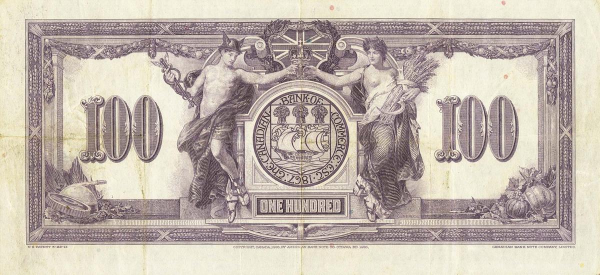 Back of Canada pS969a: 100 Dollars from 1917