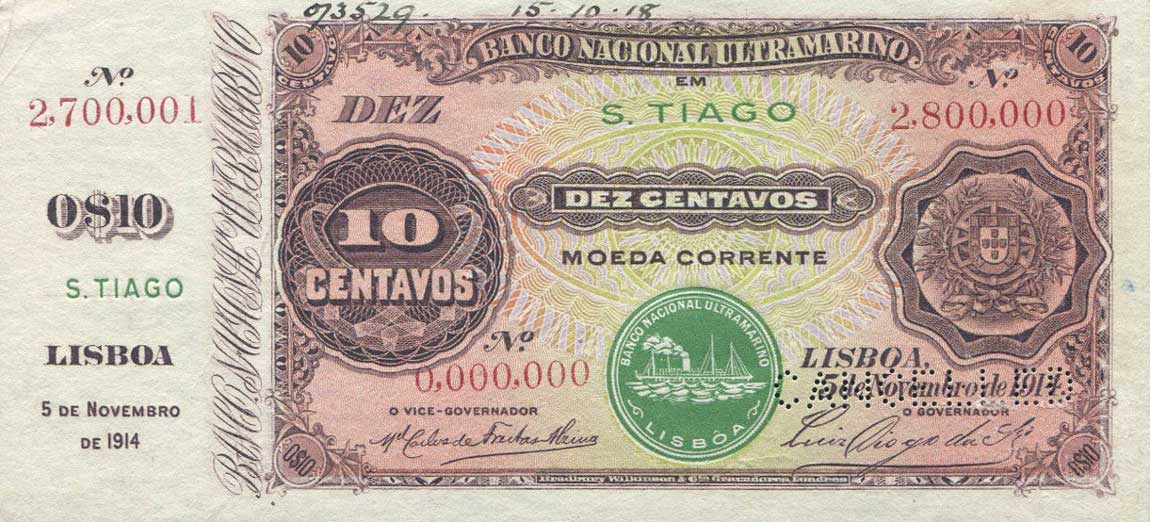 Front of Cape Verde p12As: 10 Centavos from 1914