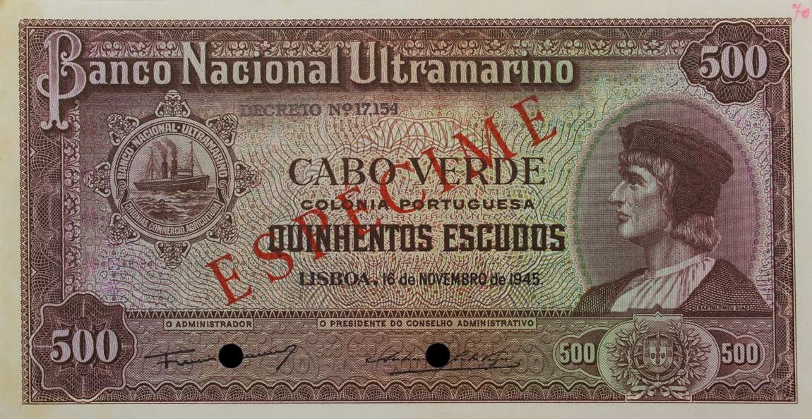 Front of Cape Verde p46s: 500 Escudos from 1945