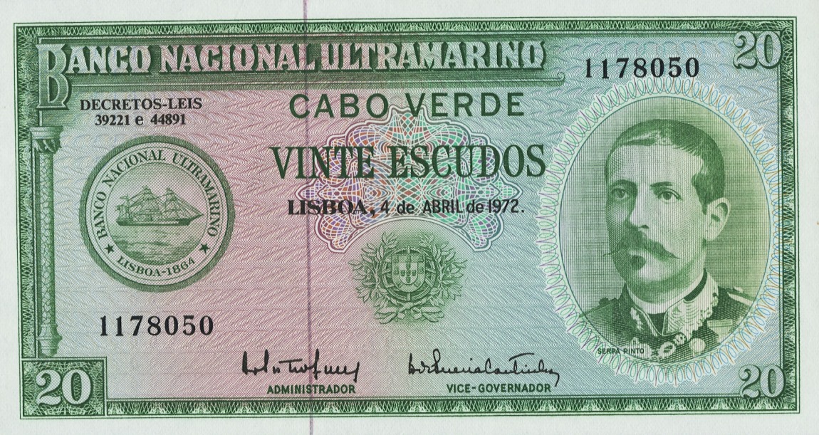 Front of Cape Verde p52a: 20 Escudos from 1972