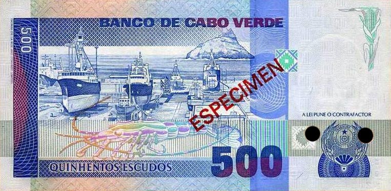 Back of Cape Verde p59s: 500 Escudos from 1989