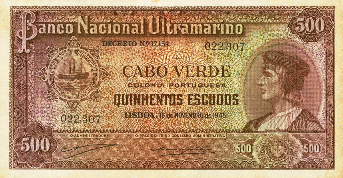 Front of Cape Verde p46a: 500 Escudos from 1945