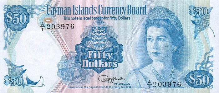 Front of Cayman Islands p10a: 50 Dollars from 1974