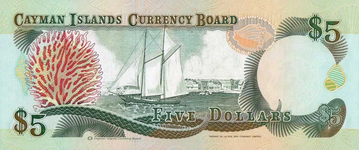 Back of Cayman Islands p12r: 5 Dollars from 1991