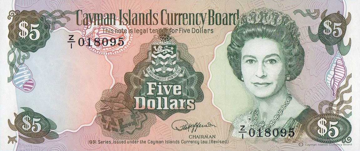 Front of Cayman Islands p12r: 5 Dollars from 1991