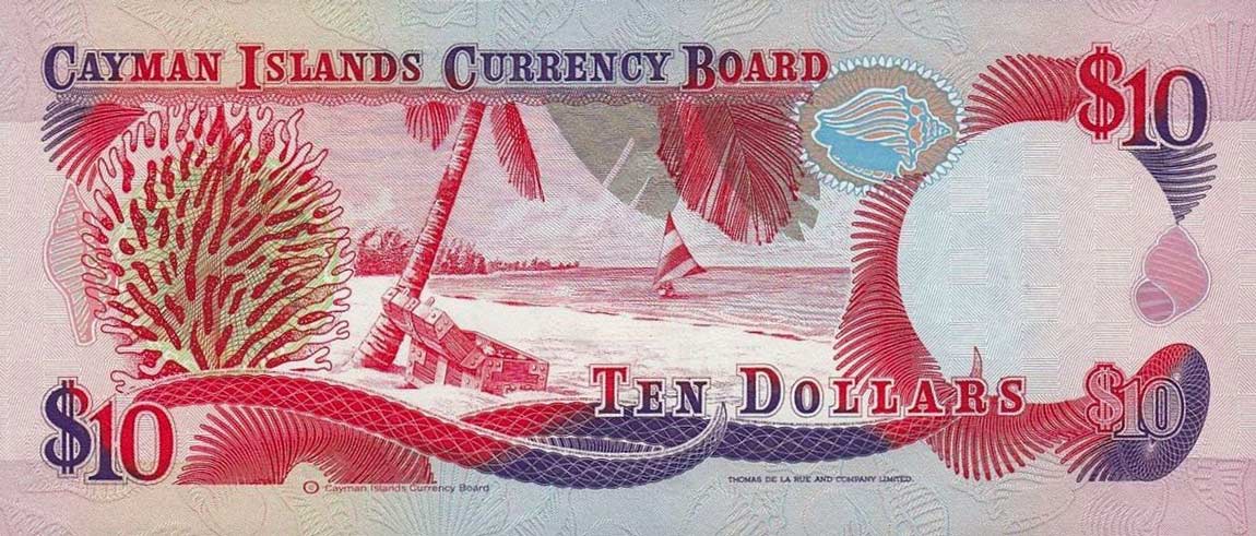Back of Cayman Islands p13a: 10 Dollars from 1991