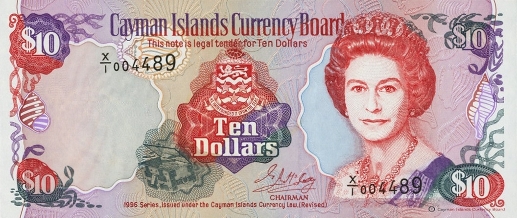 Front of Cayman Islands p18b: 10 Dollars from 1996