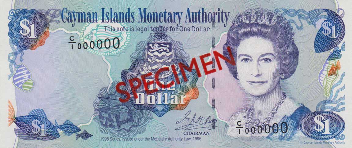 Front of Cayman Islands p21s: 1 Dollar from 1998