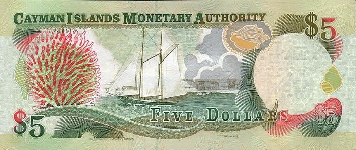 Back of Cayman Islands p22a: 5 Dollars from 1998