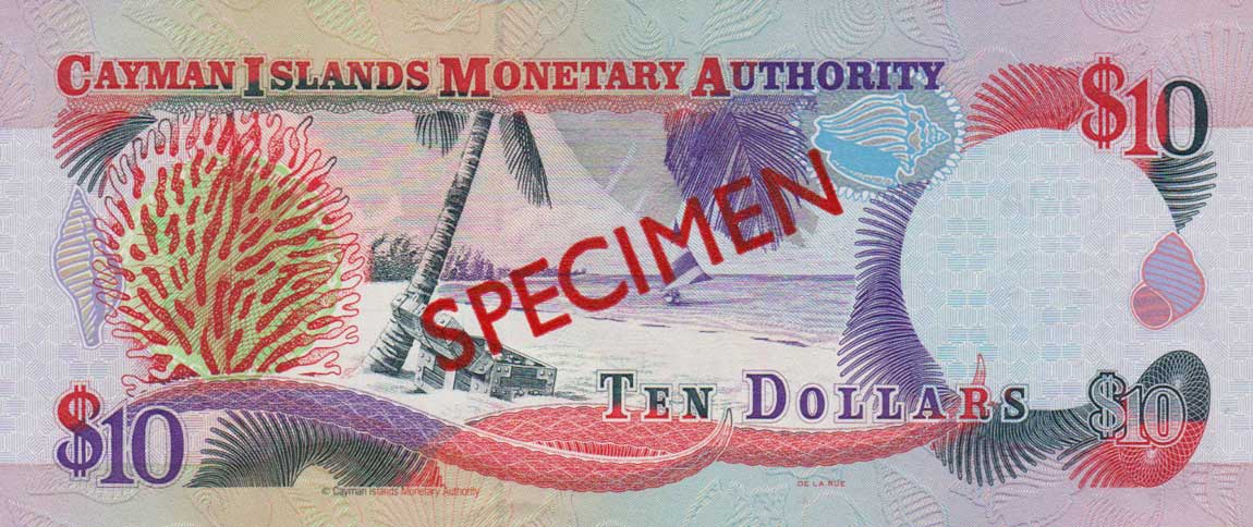 Back of Cayman Islands p23s: 10 Dollars from 1998