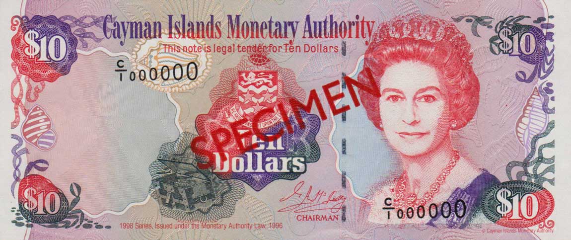 Front of Cayman Islands p23s: 10 Dollars from 1998