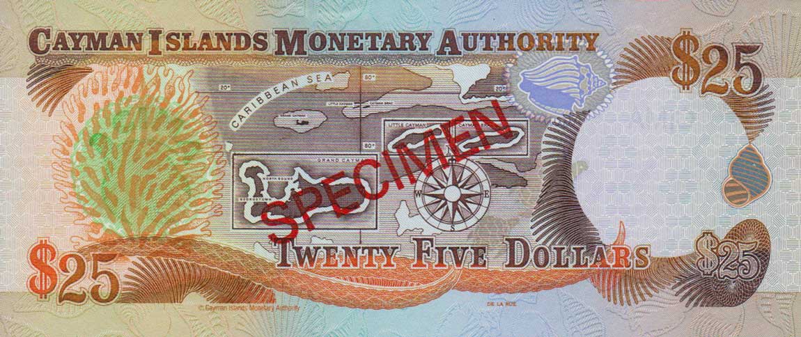 Back of Cayman Islands p24s: 25 Dollars from 1998
