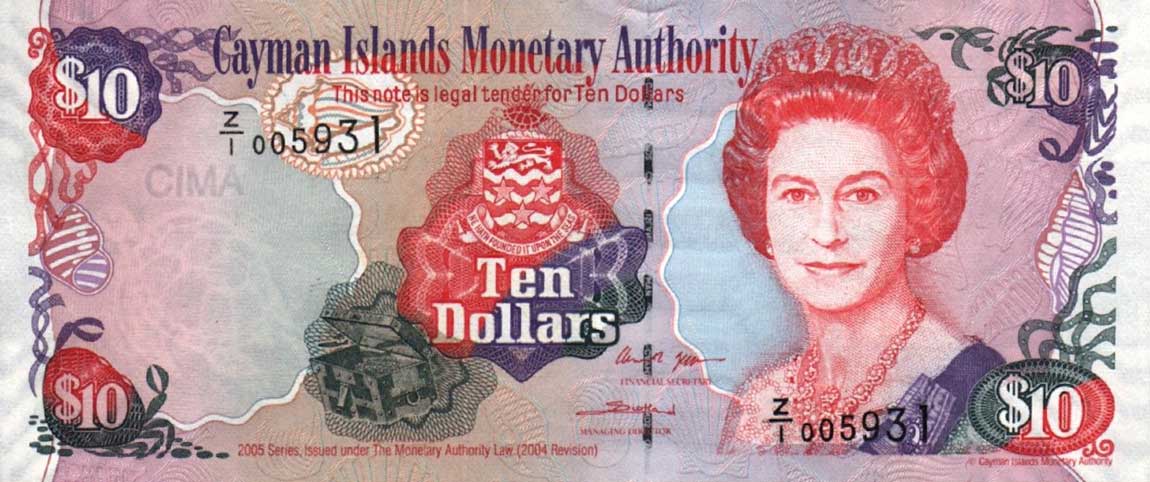 Front of Cayman Islands p35r: 10 Dollars from 2005