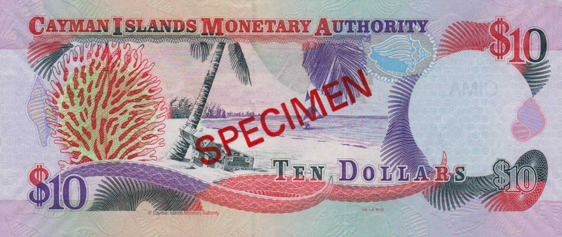 Back of Cayman Islands p35s: 10 Dollars from 2005