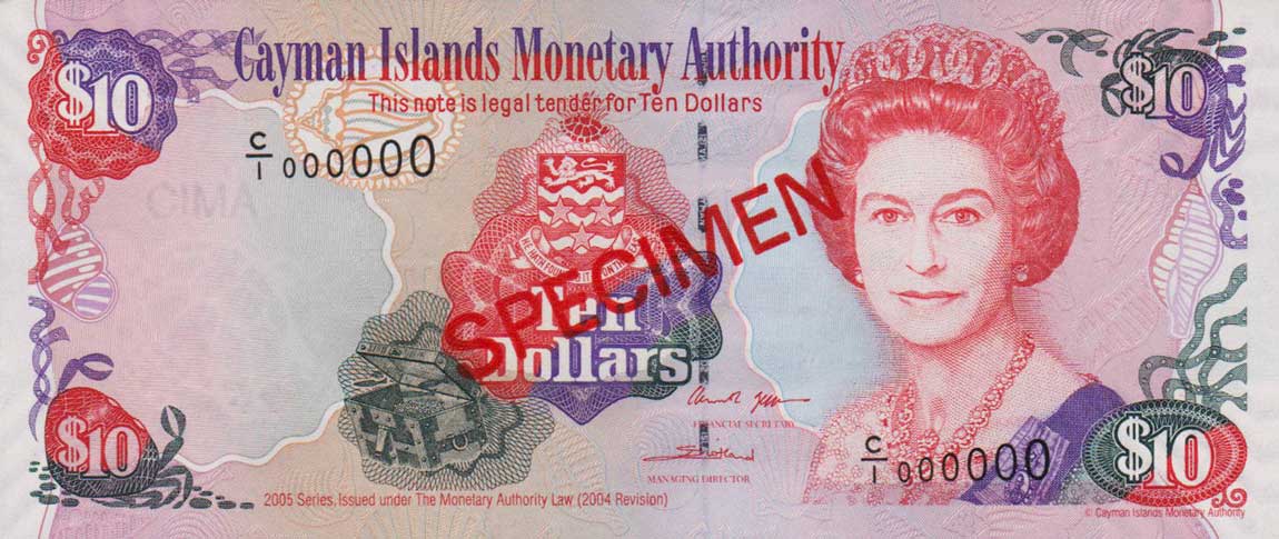Front of Cayman Islands p35s: 10 Dollars from 2005