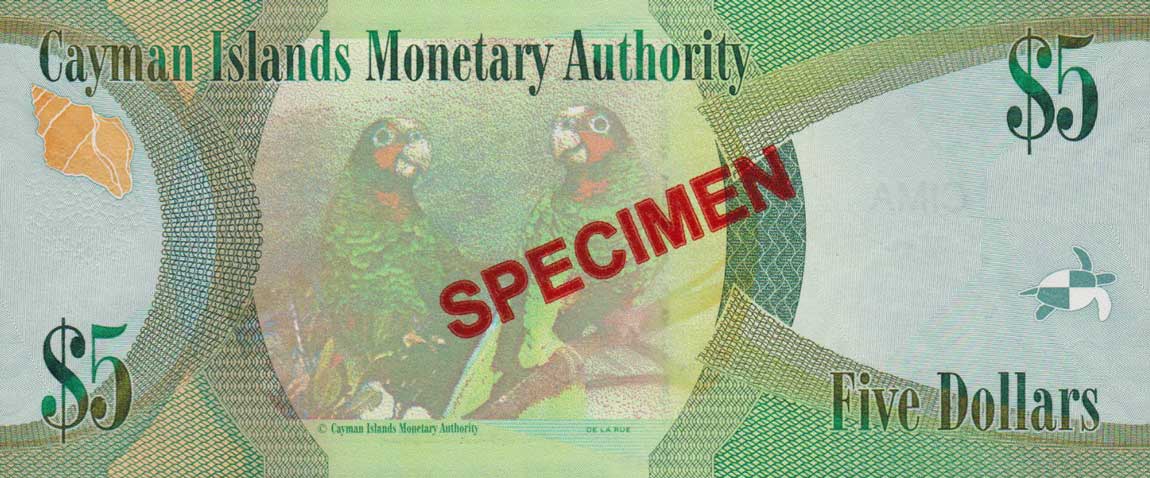 Back of Cayman Islands p39s: 5 Dollars from 2010