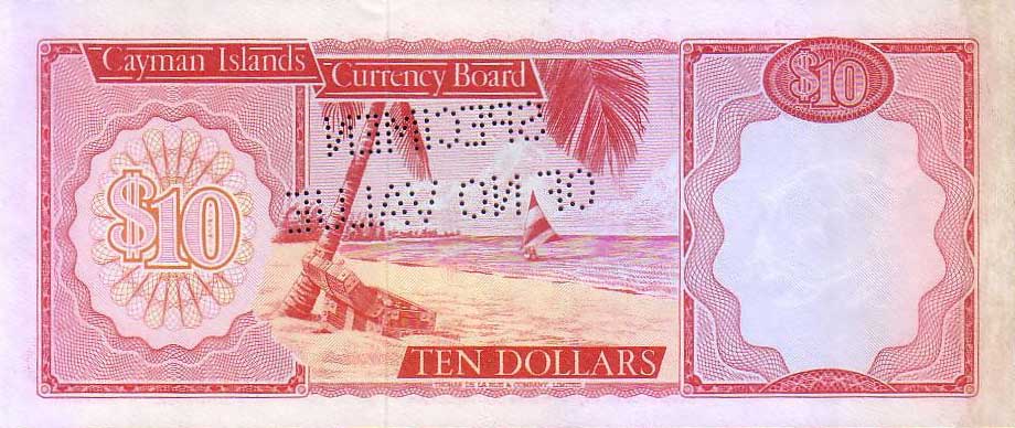 Back of Cayman Islands p3s: 10 Dollars from 1971