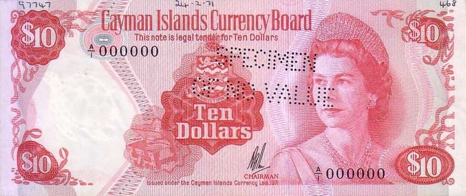 Front of Cayman Islands p3s: 10 Dollars from 1971