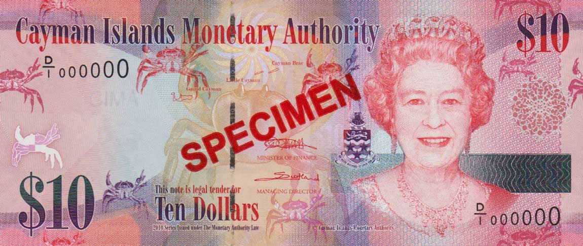 Front of Cayman Islands p40s: 10 Dollars from 2010