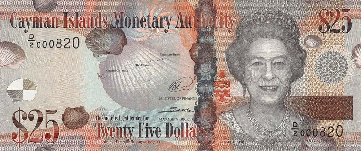 Front of Cayman Islands p41b: 25 Dollars from 2014