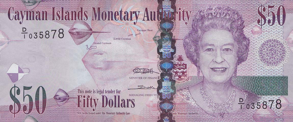 Front of Cayman Islands p42a: 50 Dollars from 2010