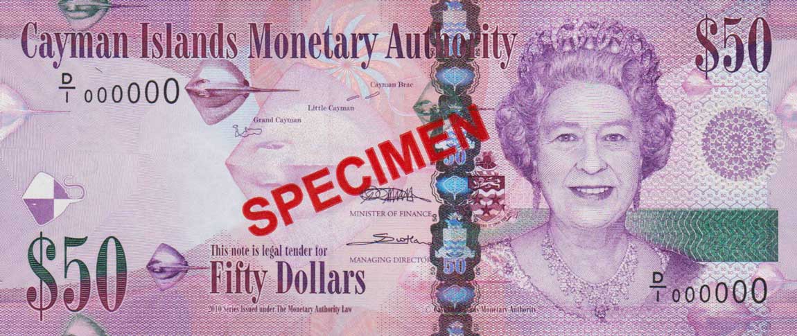 Front of Cayman Islands p42s: 50 Dollars from 2010