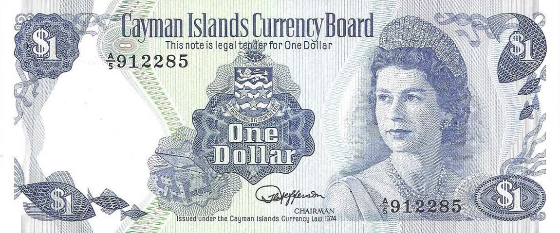 Front of Cayman Islands p5d: 1 Dollar from 1974