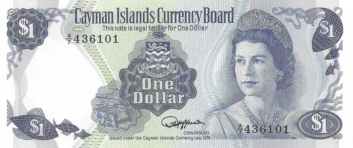 Front of Cayman Islands p5f: 1 Dollar from 1974