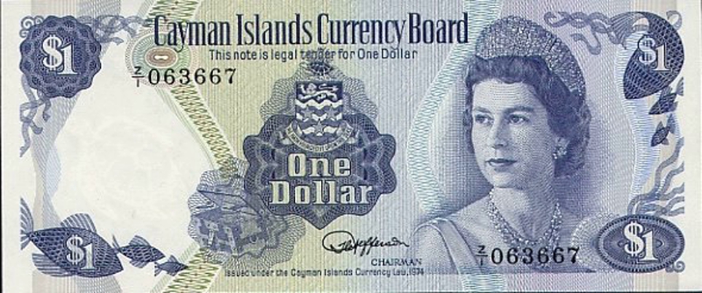 Front of Cayman Islands p5r2: 1 Dollar from 1974
