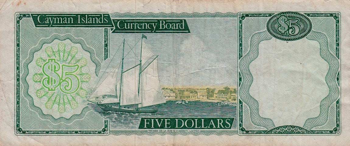 Back of Cayman Islands p6a: 5 Dollars from 1974
