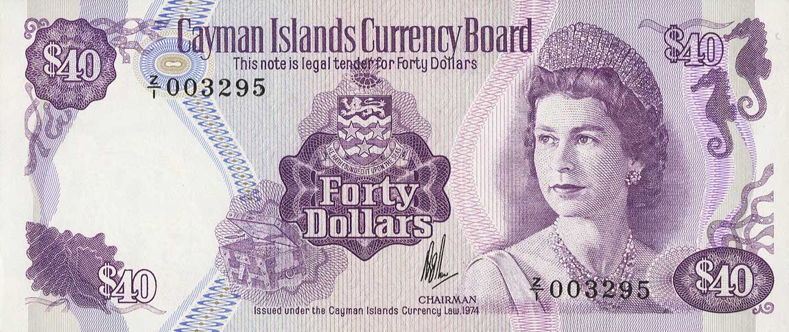 Front of Cayman Islands p9r: 40 Dollars from 1974