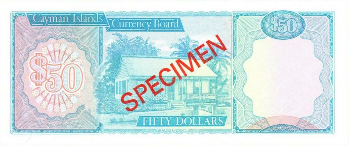 Back of Cayman Islands p10s: 50 Dollars from 1974