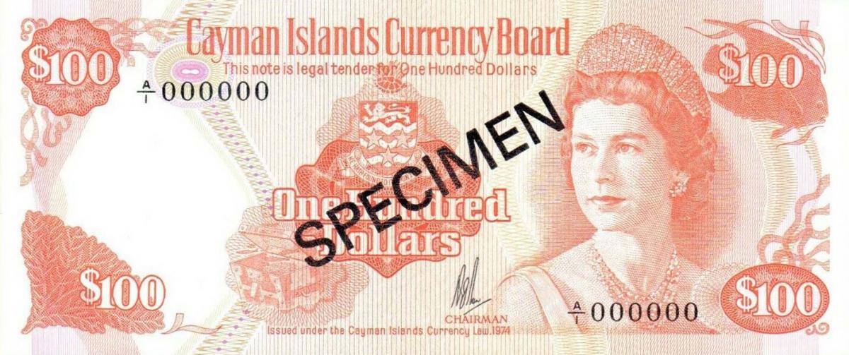 Front of Cayman Islands p11s: 100 Dollars from 1974