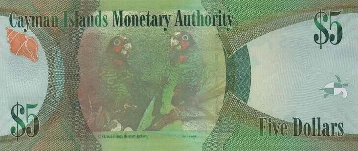 Back of Cayman Islands p39c: 5 Dollars from 2018
