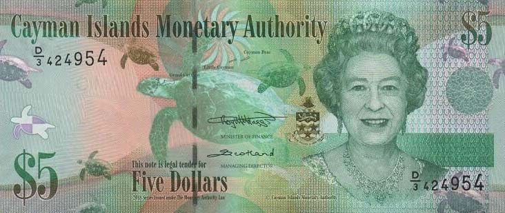 Front of Cayman Islands p39c: 5 Dollars from 2018