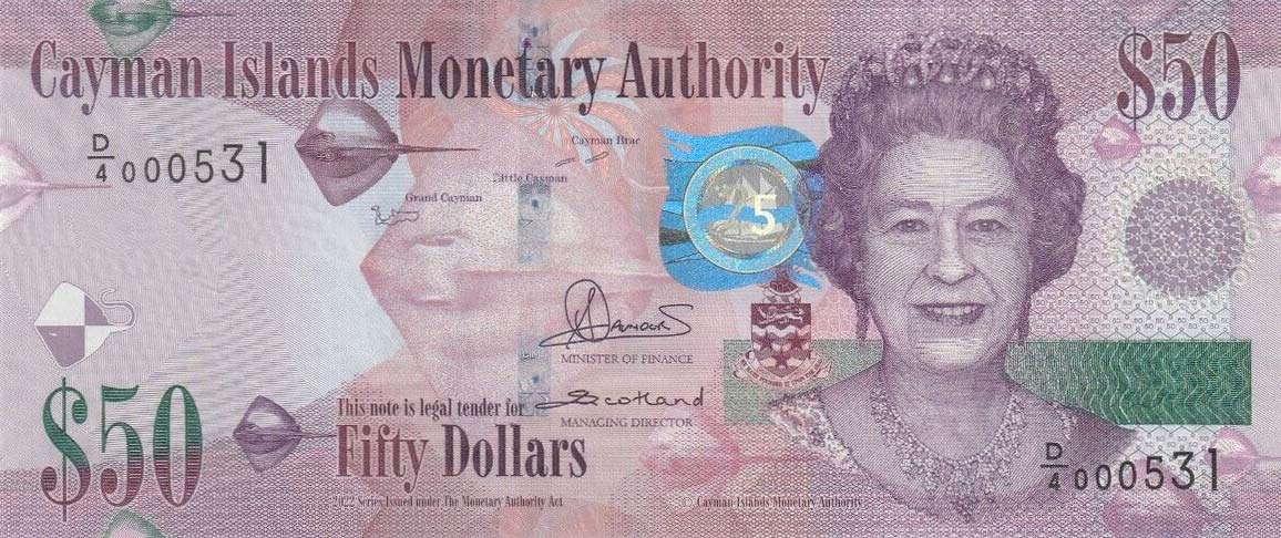 Front of Cayman Islands p46a: 50 Dollars from 2022
