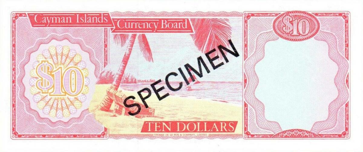 Back of Cayman Islands p7s: 10 Dollars from 1974