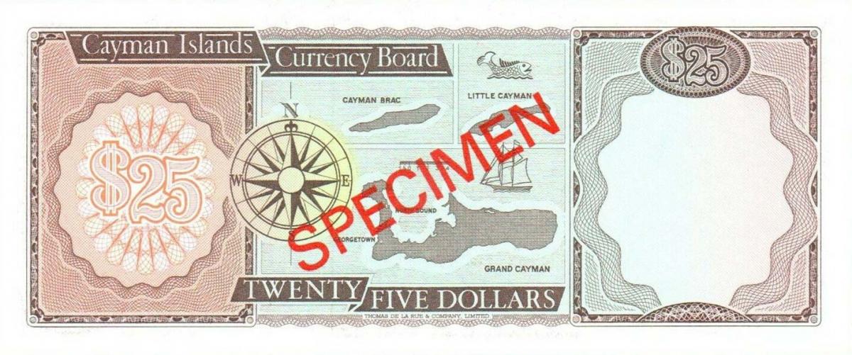 Back of Cayman Islands p8s: 25 Dollars from 1974