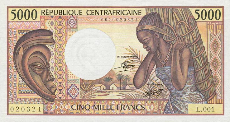 Front of Central African Republic p12a: 5000 Francs from 1984