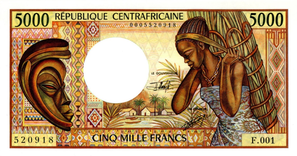 Front of Central African Republic p12b: 5000 Francs from 1984