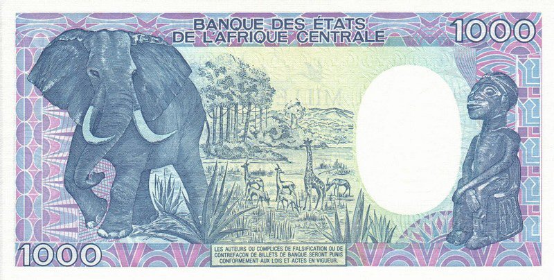 Back of Central African Republic p16: 1000 Francs from 1986