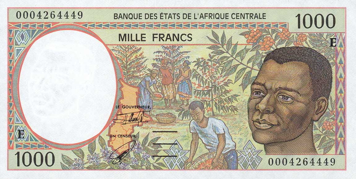Front of Central African States p202Eg: 1000 Francs from 2000