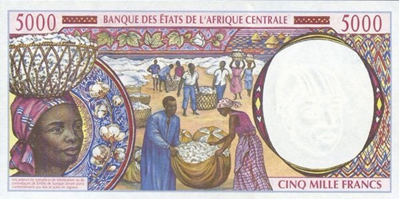 Back of Central African States p204Ee: 5000 Francs from 1999