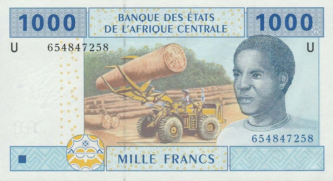 Front of Central African States p207Uc: 1000 Francs from 2002