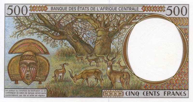 Back of Central African States p301Fg: 500 Francs from 2000