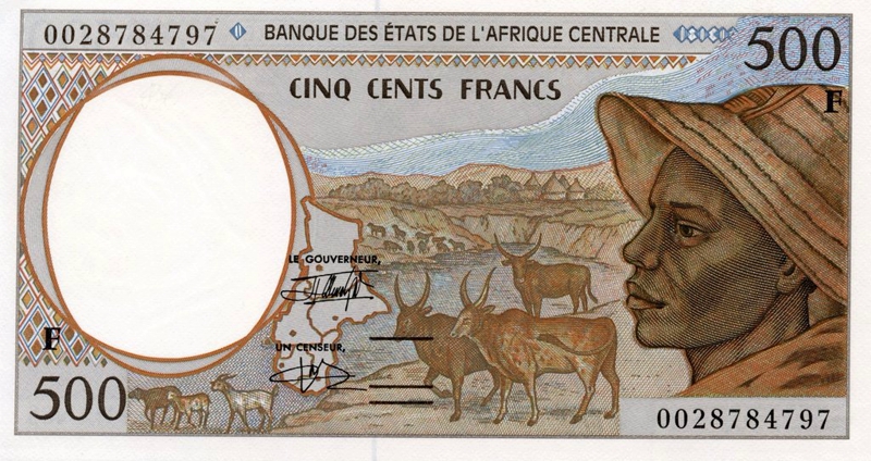 Front of Central African States p301Fg: 500 Francs from 2000